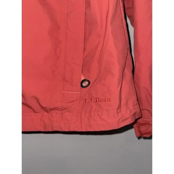 Vintage LL Bean Rain Jacket Hood Coral Orange Weather Channel Nylon Women Medium - Picture 6 of 16